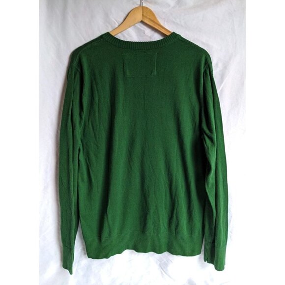 AMERICAN EAGLE Forest Green V-Neck Sweater 100% Cotton Vintage Fit Size L - Picture 7 of 7